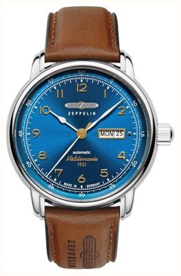 Zeppelin Méditerranée 1921 Day/Date Automatic (40mm) Azure Blue Sunray Dial / Brown Leather Strap 9664-3