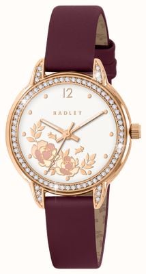 Radley Women's (32mm) White Gloss Floral Dial / Cranberry REd Leather Strap RY21824