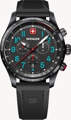 Wenger Terragraph Quartz Chronograph (43mm) Textured Black Dial / Black Silicone Strap 01.0543.116