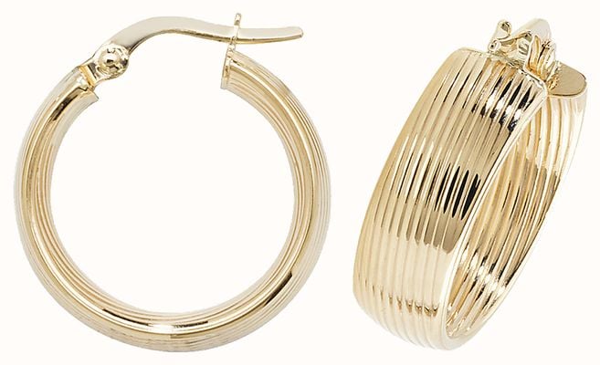 James Moore TH 9ct Yellow Gold 15mm Hoop Earrings ER1057-15