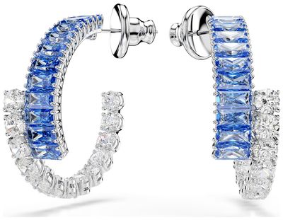 Swarovski Matrix Hoop Earrings, Mixed Cuts, Blue, Rhodium Plated 5722459