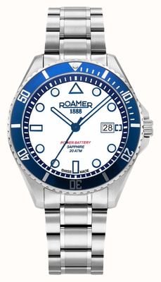 Roamer Pro Diver 200 Power-Battery (43mm) White Dial / Stainless Steel Bracelet 969845 41 15 20