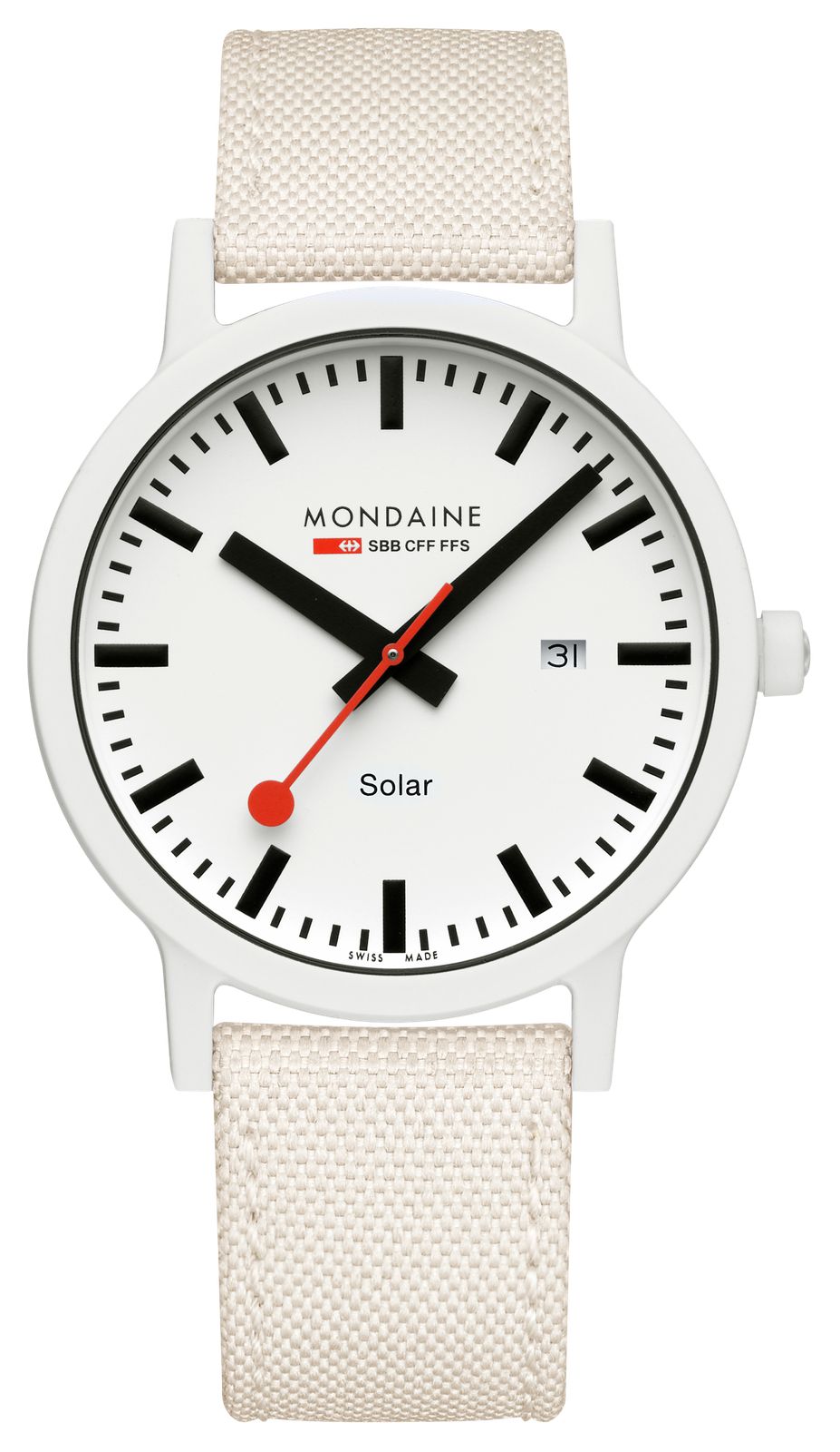 Mondaine MS1.41910.LA Essence Solar (41mm) White Dial / Off- Watch