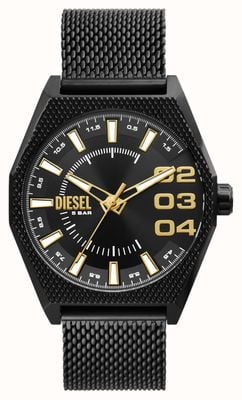 Diesel Men's Scraper (43mm) Black Dial / Black Stainless Steel Mesh Bracelet DZ2194