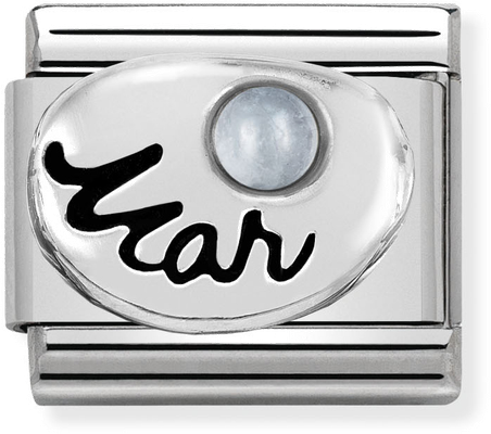 Nomination Classic March Birthstone Aquamarine Sterling Silver & Steel Charm 330505/03