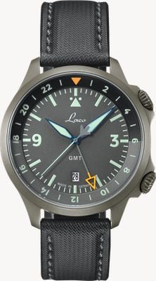 Laco Frankfurt GMT Special Edition (43mm) Grey Dial / Black Nytech Strap + Grey Nylon Strap Watch 862121.2