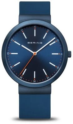 Bering Classic (41mm) Blue Dial / Blue & Orange Silicone Strap Watch 10141-397