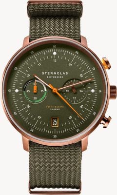 STERNGLAS Hamburg Mecha-Quartz Chronograph (42mm) Dark Green Dial / Forest Green Nylon Strap S01-HC35-FI05