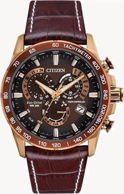 Citizen Men's Perpetual Chrono Radio Controlled A.T. | Eco-Drive | Brown Dial | Brown Leather Strap CB5896-03X