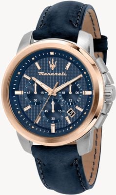 Maserati Men's Successo (44mm) Blue Chronograph Dial / Blue Leather Strap R8871621015