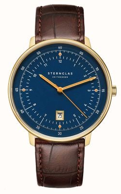 STERNGLAS Hamburg Quartz (42mm) Blue Dial / Heritage Dark Brown Leather Strap S01-HH07-HE01