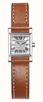 Herbelin Antarès Square Quartz (19.4mm) Silver Guilloché Dial / Camel Baranil Calfskin Strap A17144AP01C02