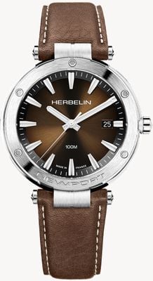 Herbelin Newport Quartz (40.5mm) Brown Sunray Dial / Brown Leather Strap 12288A27MA