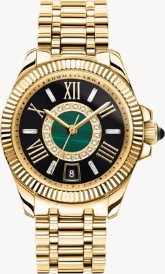 Thomas Sabo Mystic Island Quartz (33mm) Black & Malachite Dial / Gold PVD Stainless Steel Bracelet WA0400-264-207-33