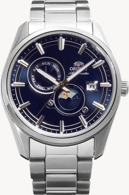 Orient Stretto Sun & Moon Automatic (41.5mm) Blue Dial / Stainless Steel Bracelet RA-AK0315L30B