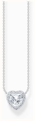 Thomas Sabo Heart-Shaped Halo Style White Zirconia Pendant Sterling Silver Necklace 45cm KE2280-051-14-L45V