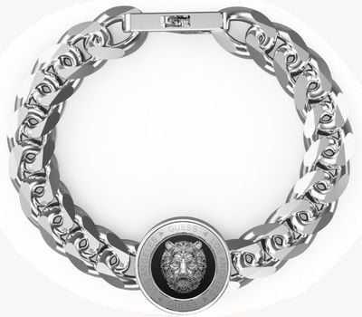 Guess Men's Lion King Steel 21mm Lion Coin Bracelet UMB01314STBKL
