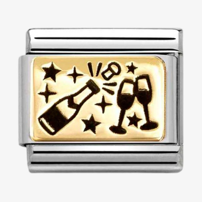 Nomination CLASSIC Gold & Black Champagne Bottle And Glasses Charm 030166/61
