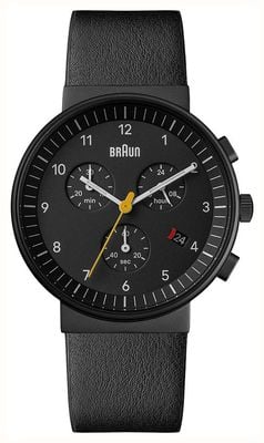 Braun Classic Quartz Chronograph (40mm) Black Dial / Black Leather Strap BN0035BBKBKG