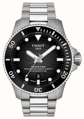 Tissot Seastar 2000 Powermatic 80 (44mm) Black Wave Dial / Stainless Steel Bracelet T1209071105100