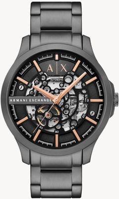 Armani Exchange Men's Automatic (46mm) Black Skeleton Dial / Gunmetal Stainless Steel Bracelet AX2458