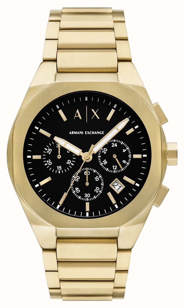 Armani Exchange Men s Chronograph 42mm Black Dial Gold Tone Stainless Steel Bracelet AX4180