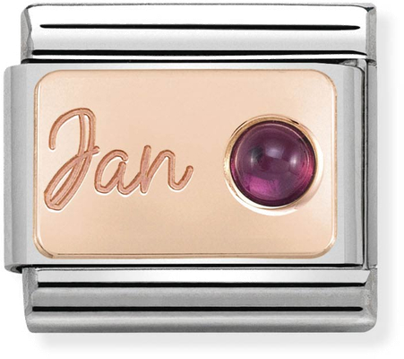 Nomination Classic January Birthstone Garnet 9ct Rose Gold & Steel Charm 430508/01