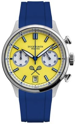Duckworth Prestex Lostock Quartz Chronograph (40mm) Yellow Tennis Dial / Blue Rubber Strap D547-09 DR