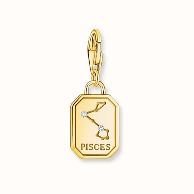 Thomas Sabo Gold-Plated Charm Pendant Zodiac Sign Pisces With Zirconia 2154-414-39