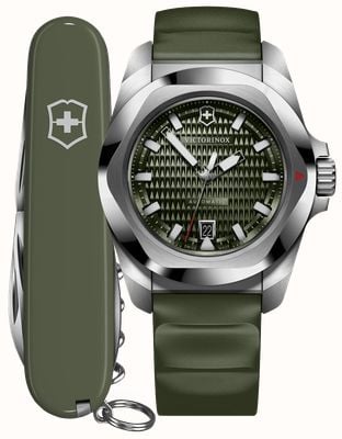 Victorinox I.N.O.X. Automatic + Spartan Swiss Army Knife (41mm) Green Guilloché Dial / Green Rubber Strap 242017.1