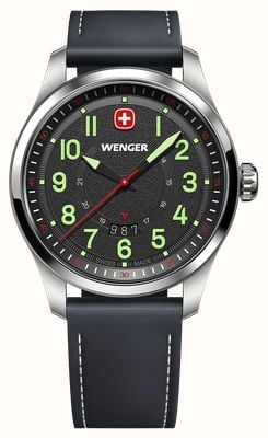 Wenger Terragraph Quartz (43mm) Textured Black Dial / Black Leather Strap 01.0541.121
