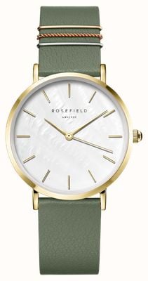 Rosefield West Village (33mm) White Mother-of-Pearl Dial / Green Leather Strap WFGG-W85