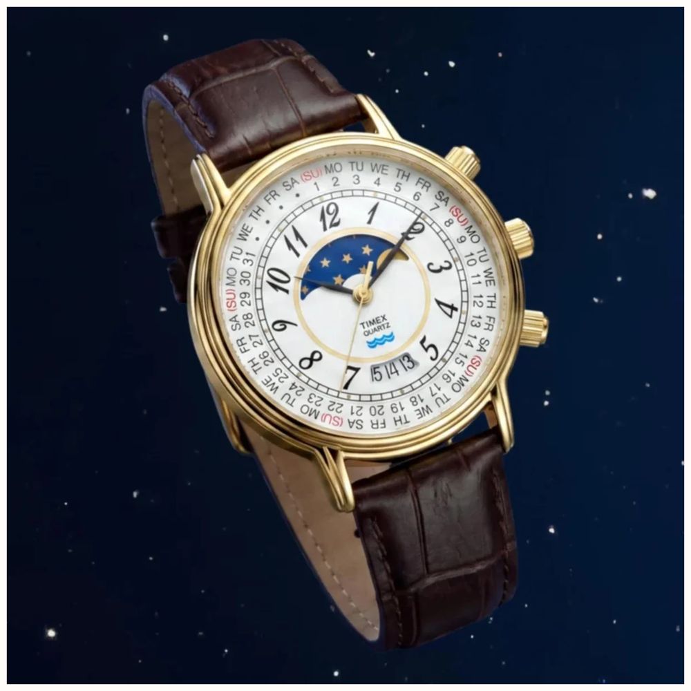 Timex Reissue 1990 Moon Phase 37mm White Dial Leather Mens Quartz TW2Y99000 - alternate view 3
