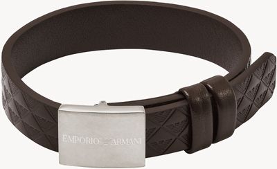 Emporio Armani Men's Brown Leather and Stainless Steel Bracelet EGS3135040