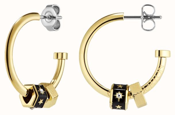 Olivia Burton Signature Black & Gold Plated Bead Charm Hoop Earrings 24100451