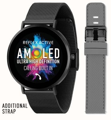 Reflex Active Series 42 Amoled Ultra Slim Smart Calling Watch Set (43mm) Black Steel Mesh and Grey Silicone Straps RA42-2208