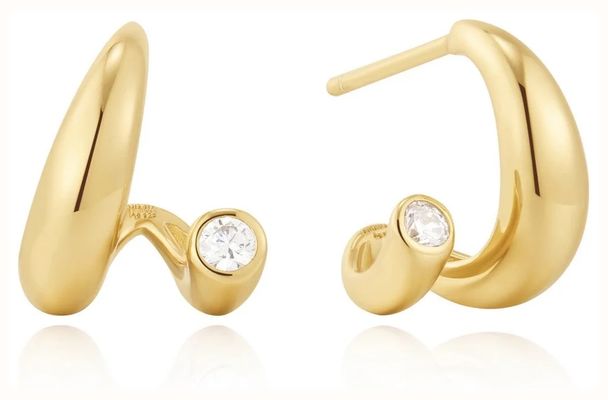 Ania Haie Gold Spiral Bezel-End Stud Hoop Earrings E076-08G