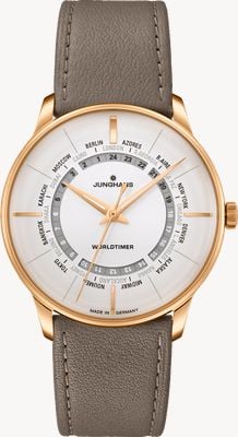 Junghans Meister Worldtimer Automatic (40.4mm) White Dial / Brown Leather Strap 27/5012.01