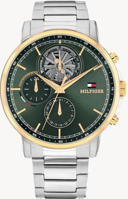 Tommy Hilfiger STEWART Open-Heart Multifunction (44mm) Green Dial / Stainless Steel Bracelet 1710735