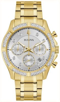 Bulova Men's Sutton (42mm) Silver Diamond-Set Dial / Gold-Tone Stainless Steel Bracelet 98E113