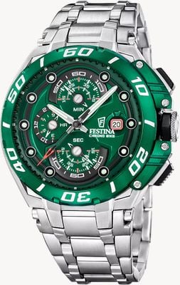 Festina Chrono Bike 2026 (46mm) Green Dial / Stainless Steel Bracelet F20754/5