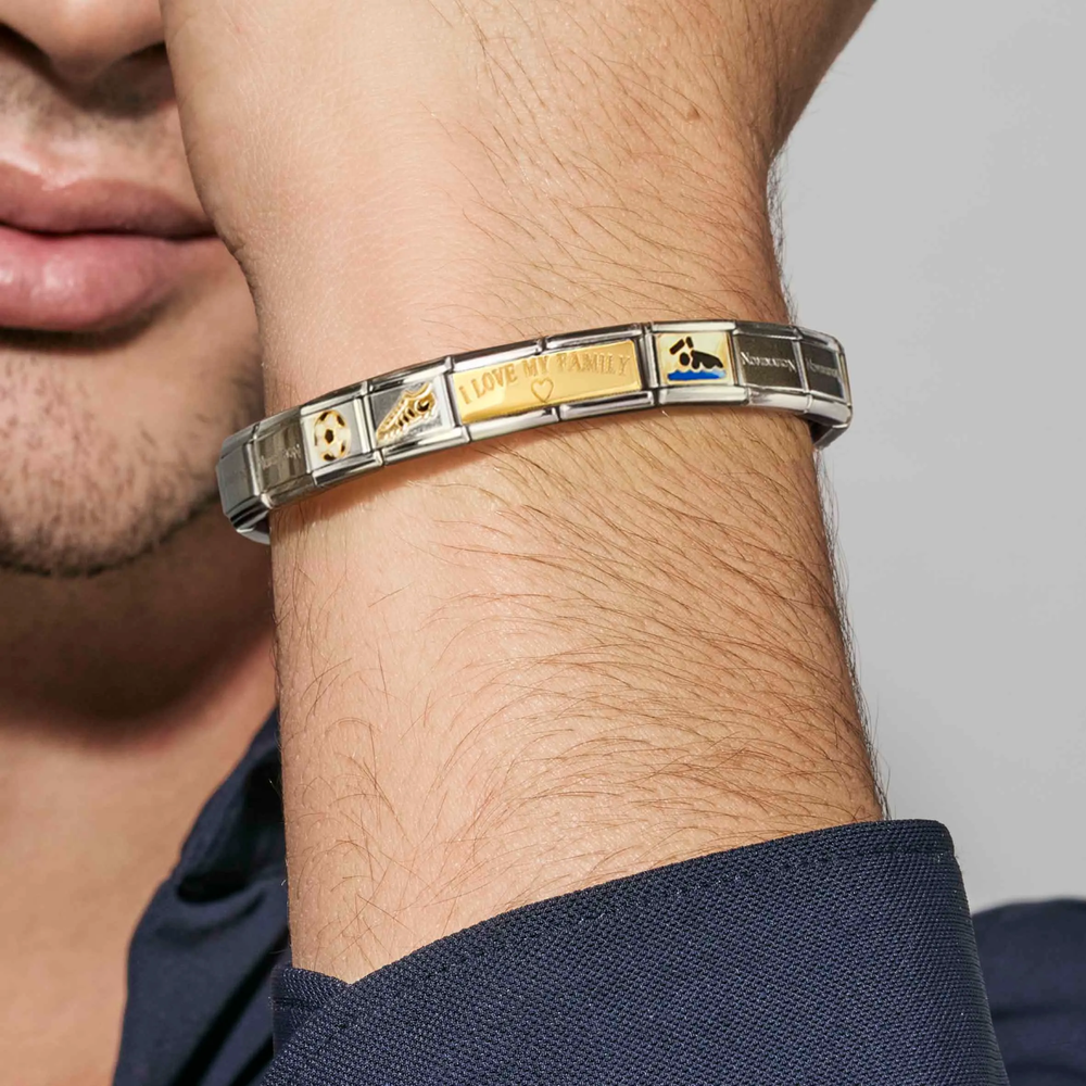 Nomination Classic DOUBLE ENGRAVED Steel And Bonded Yellow Gold CUSTOM Smooth Plate Charm 030710/01 - alternate view 4