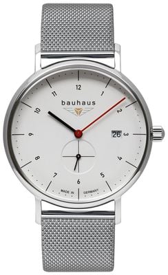 Bauhaus Classic Small-Seconds Quartz (41mm) White Dial / Stainless Steel Mesh Bracelet 2130M1