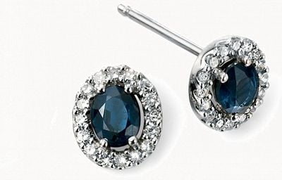 9ct White Gold Sapphire and Diamond Stud Earrings GE943L