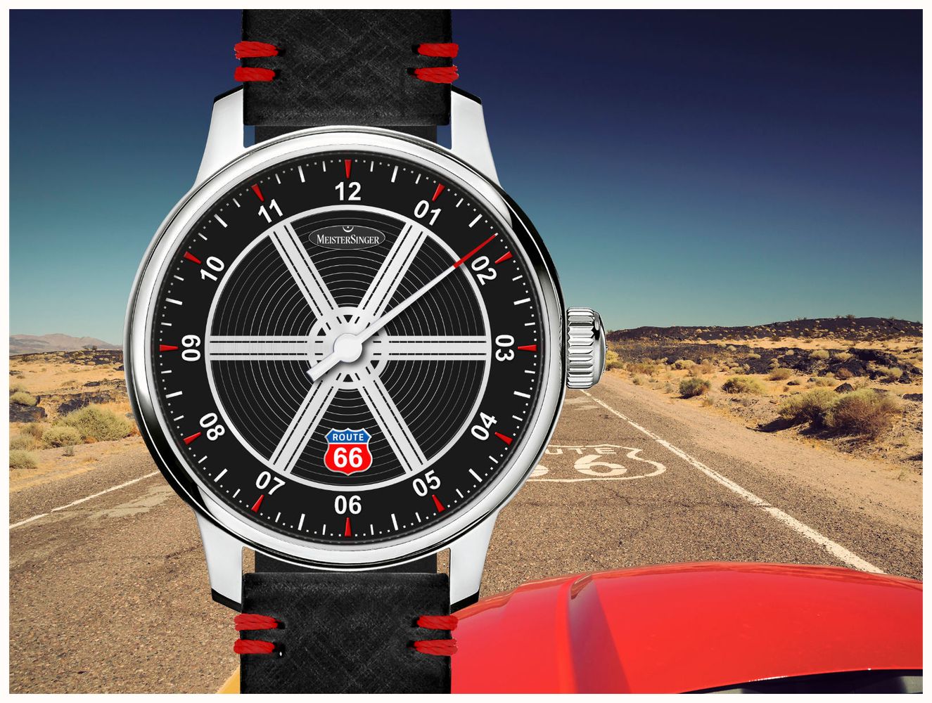 MeisterSinger Edition Route 66 - 1 of 100 (43mm) Matte Black Dial / Black Leather Strap ED-ROUTE66 - alternate view 5