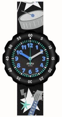 Flik Flak STAGE STAR (34.75mm) Black Dial / Black Music Patterned Strap FPSP077
