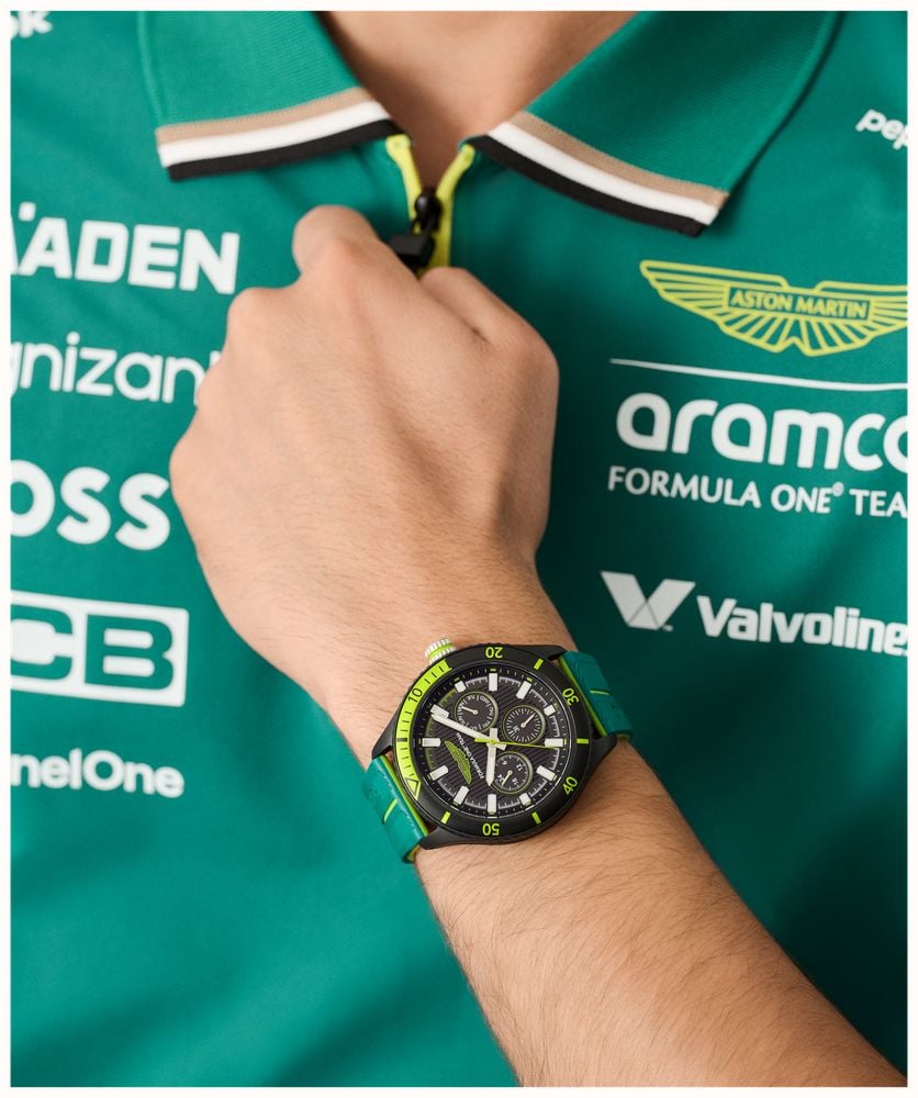 Aston Martin Aramco Formula One™ Team PIT W Quartz Multifunction (46mm) Black Dial / Podium Green Silicone Strap MTFP1F501 - alternate view 5