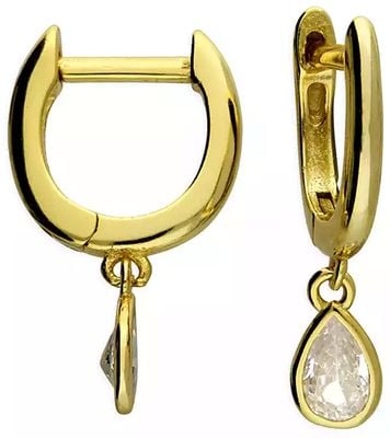 Sterling Silver Gold Plated Pear Shape Cubic Zirconia Drop Huggies H5530/Y