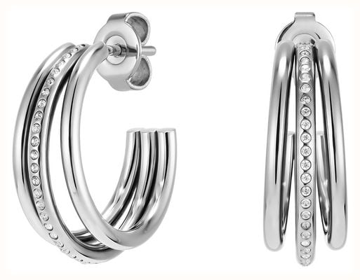 Olivia Burton Ever Stacked Crystal-Set Silver Tone Stainless Steel Hoop Stud Earrings 24100294