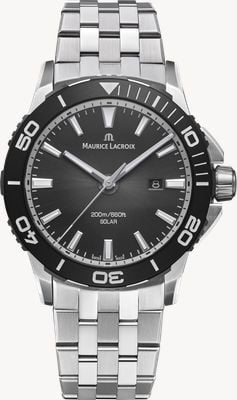 Maurice Lacroix Pontos S Solar Date (42mm) Black Smoked Translucid Dial / Stainless Steel Bracelet Watch PT1008-SSL22-330-1
